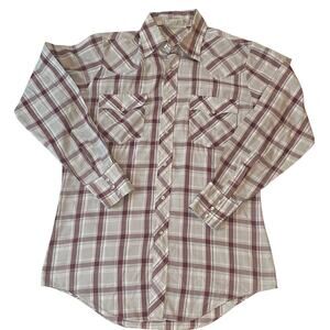VTG WB Western Pearl Snap Shirt Mens 15 32/33 Plaid Long Sleeve Made in Korea